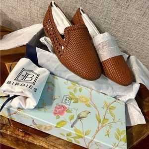 Birdies The Starling Cognac Woven Womens Vegan Leather Slip On Flats Loafers